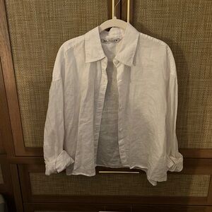 Zara White Linen Shirt - cropped fit